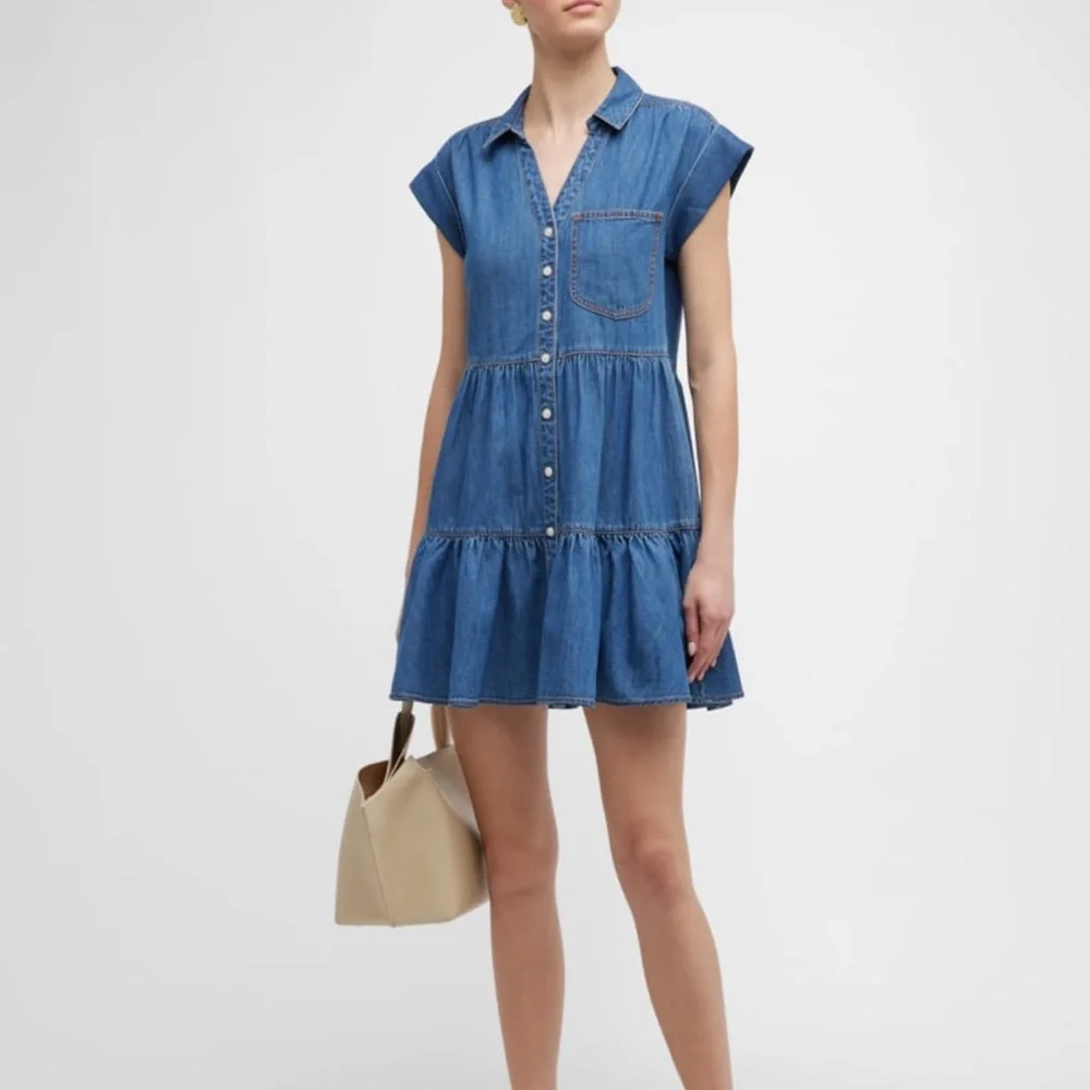 Veronica Beard Trisha Tiered Blue Denim Dress - Picture 2 of 9